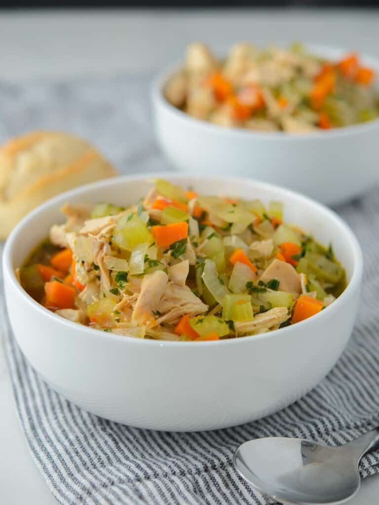 2 bowls of soup made with leftover thanksgiving turkey
