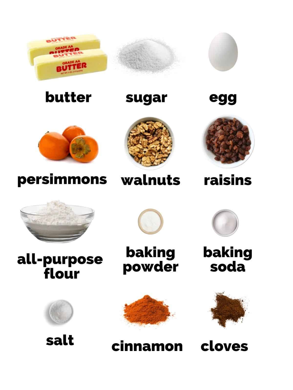 visual of ingredients for persimmon cookies