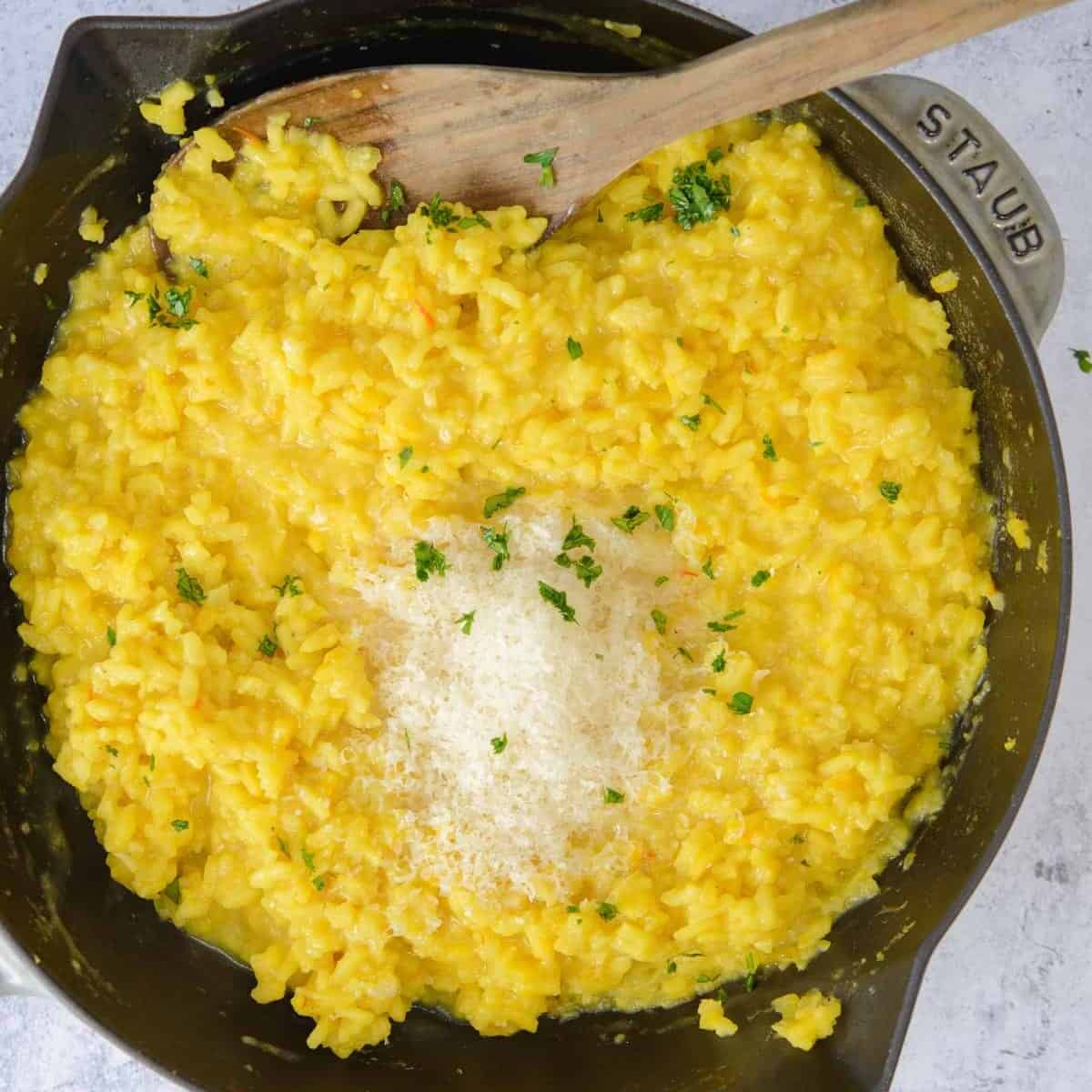risotto in a cast iron skillet