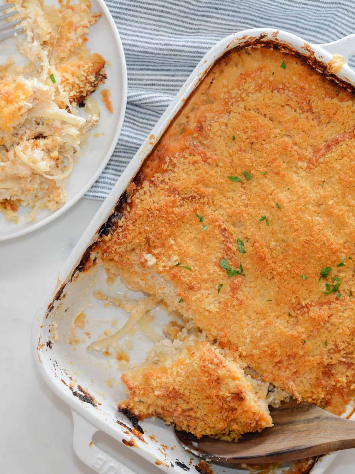 serving easy cheesy potato casserole