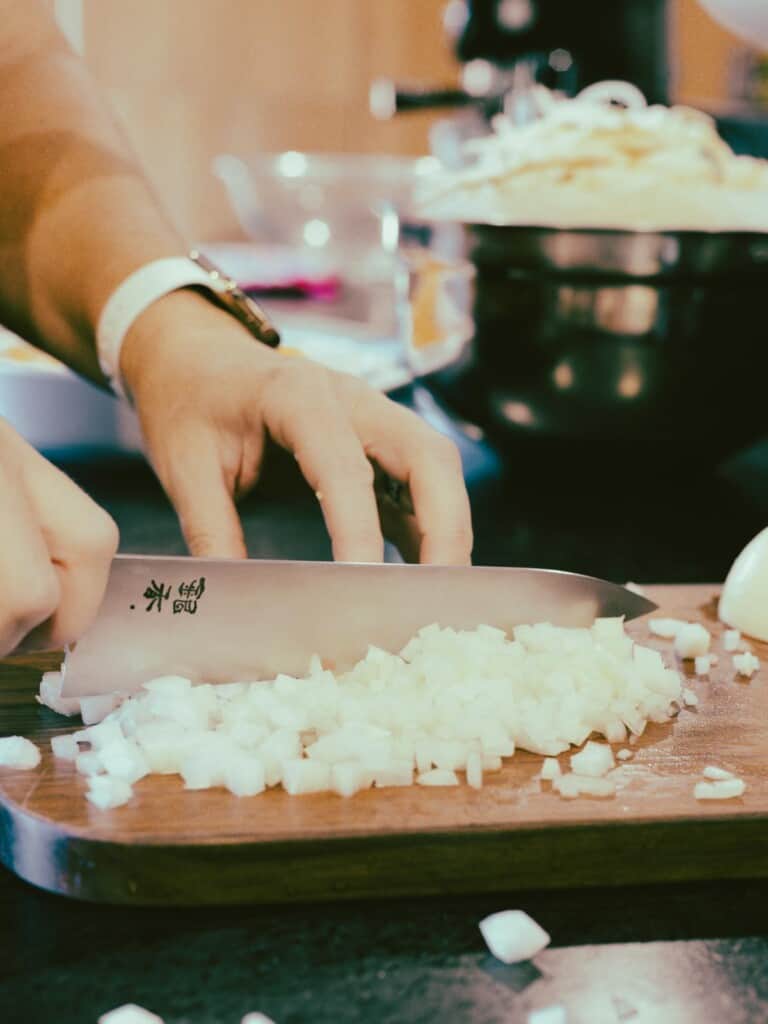 finely dice the onions and the garlic for the hashbrown casserole