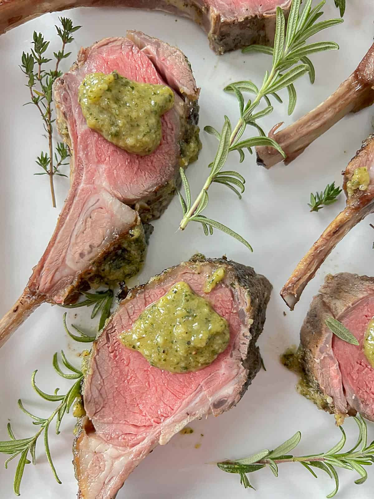 grilled rack of lamb and a dollop of mint pesto