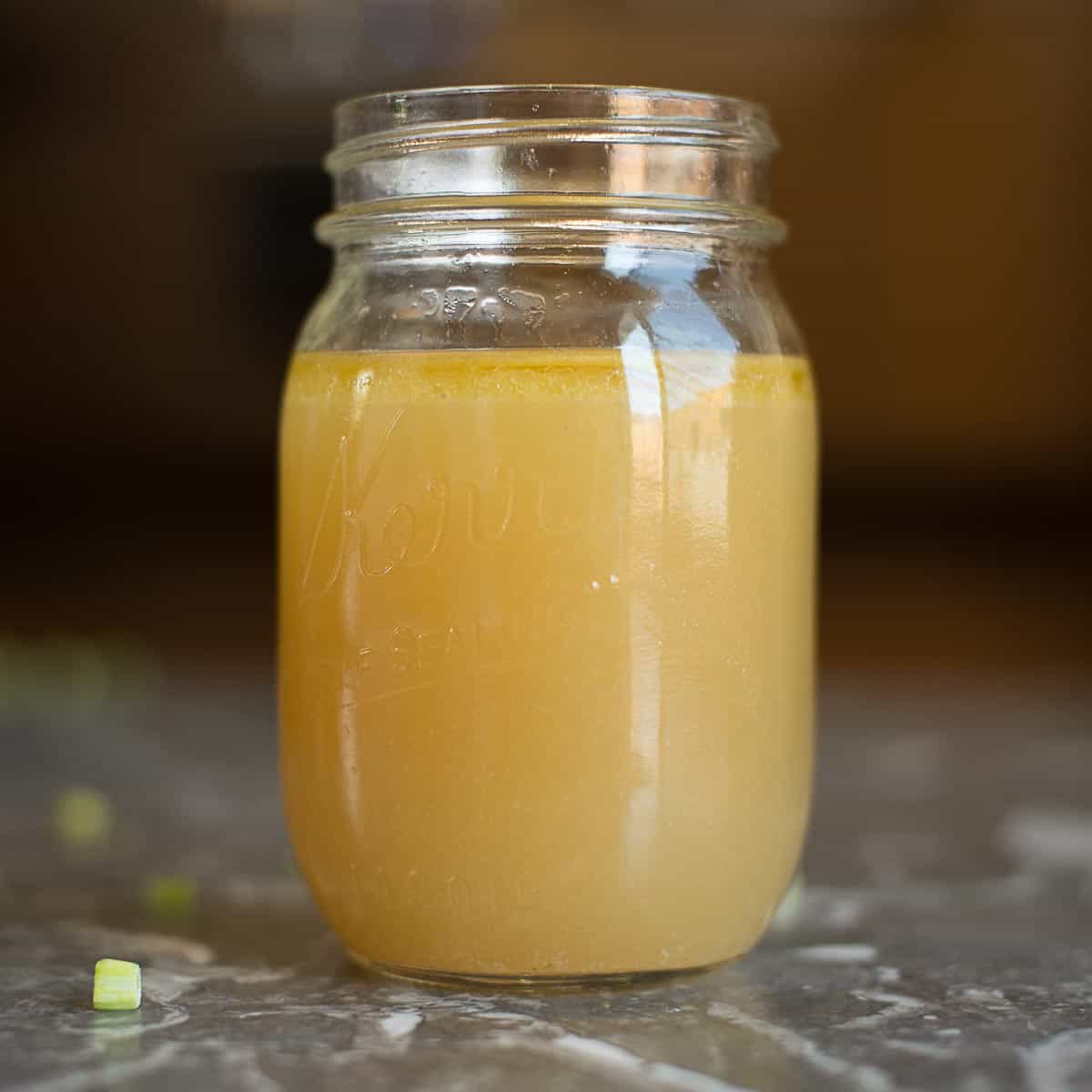 a kerr jar full of homemade chicken bone broth