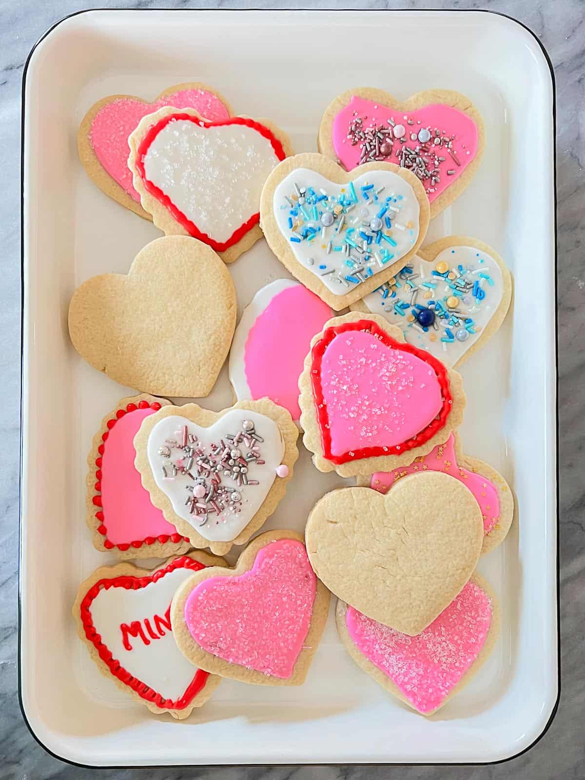 heart shaped cut out sugar cookies with royal icing