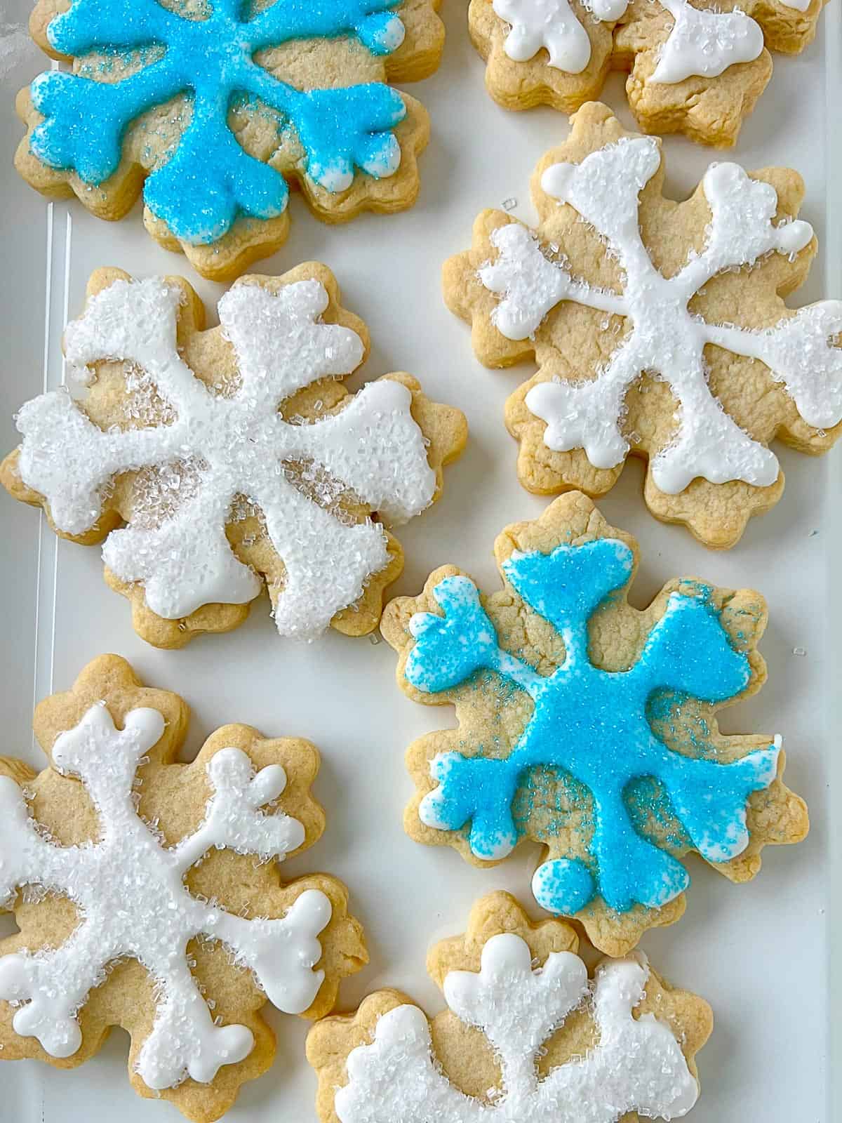 snowflake cut out cookies iced with royal icing