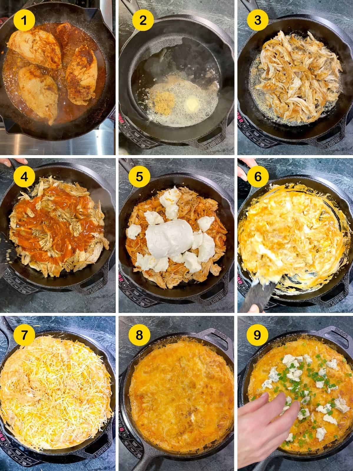 step by step instruction for making buffalo chicken dip