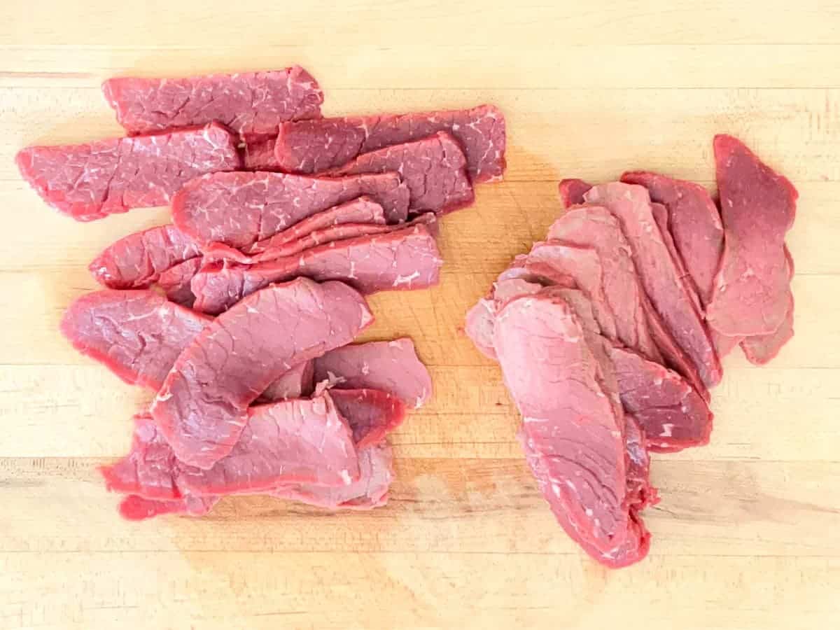 slicing beef for beef jerky