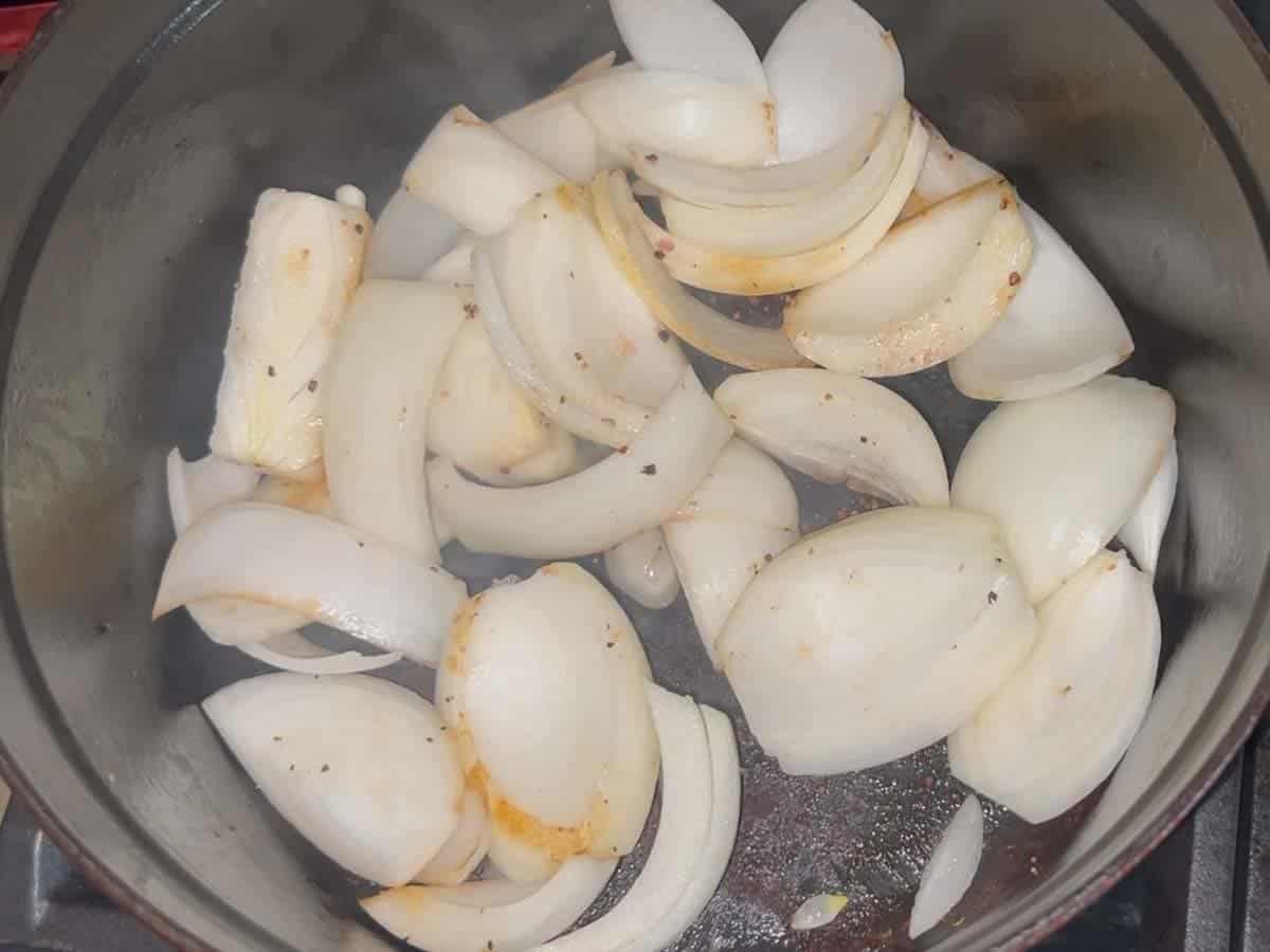 sauté the onions in the dutch oven