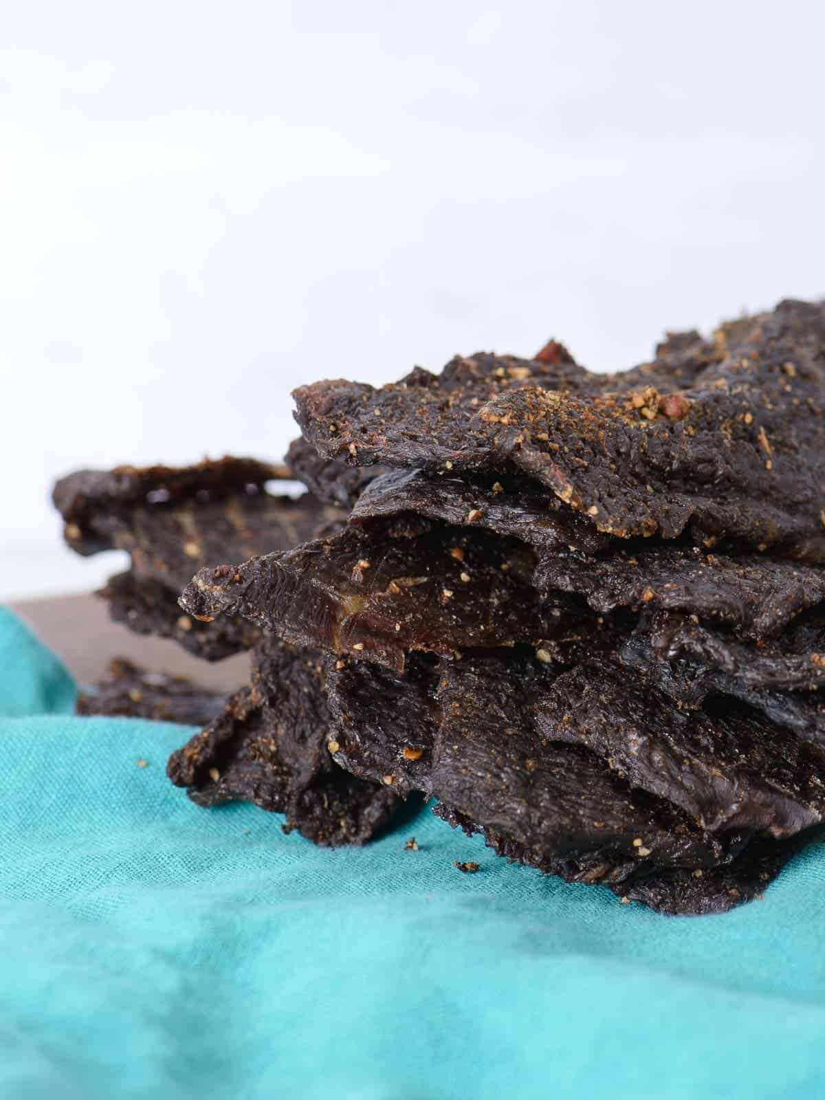 stack of spicy dehydrator beef jerky