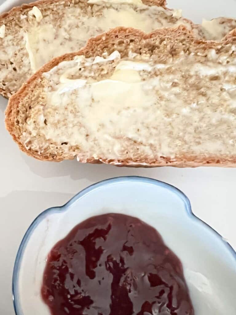 butter and jam with soda bread