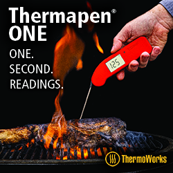 thermoworks thermapen instant read themometer testing a piece of meat on the grill