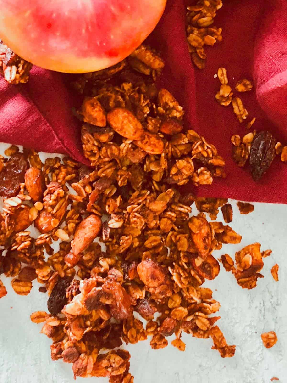 freshly baked apple granola on the table
