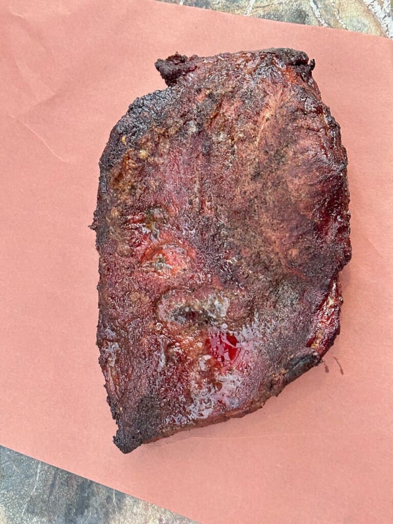 brisket ready to be wrapped in pink butcher paper