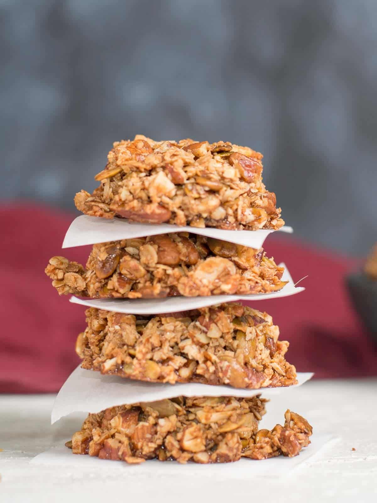 a stack of homemade granola cookies