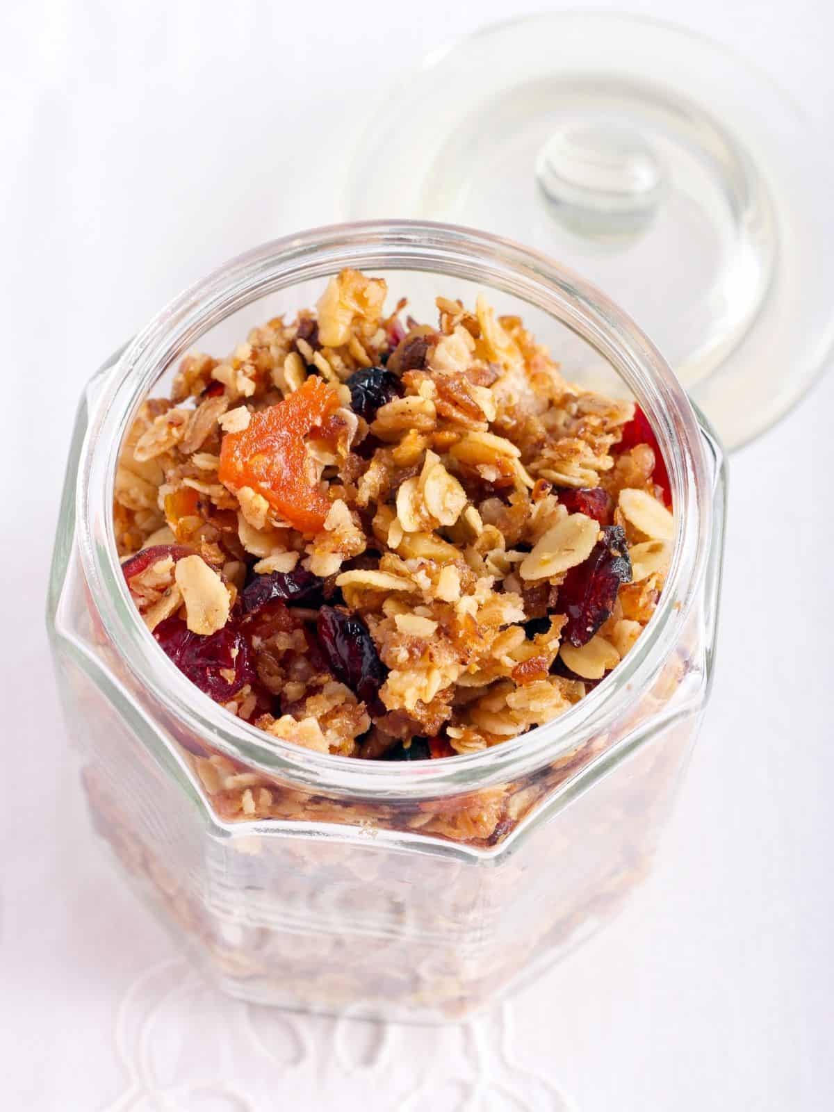 granola stored in a glass jar