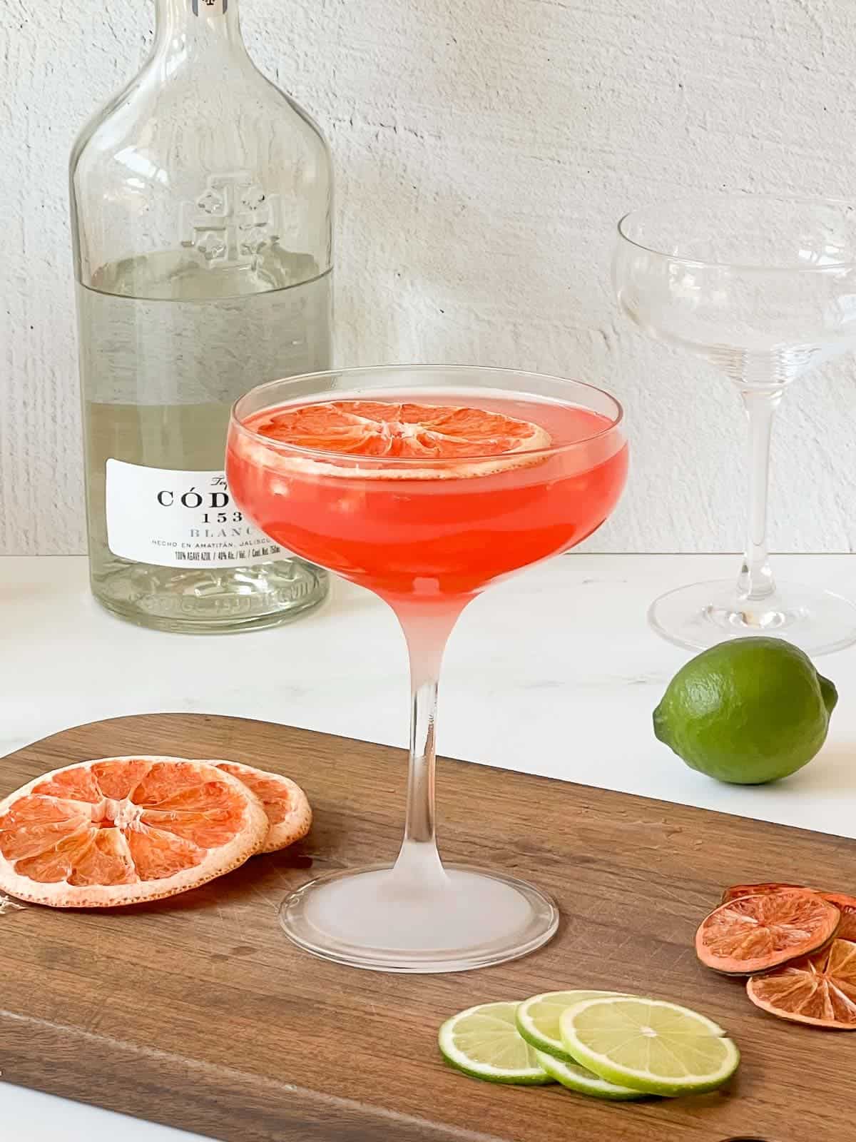 grapefruit and tequila cocktail served in a chilled glass