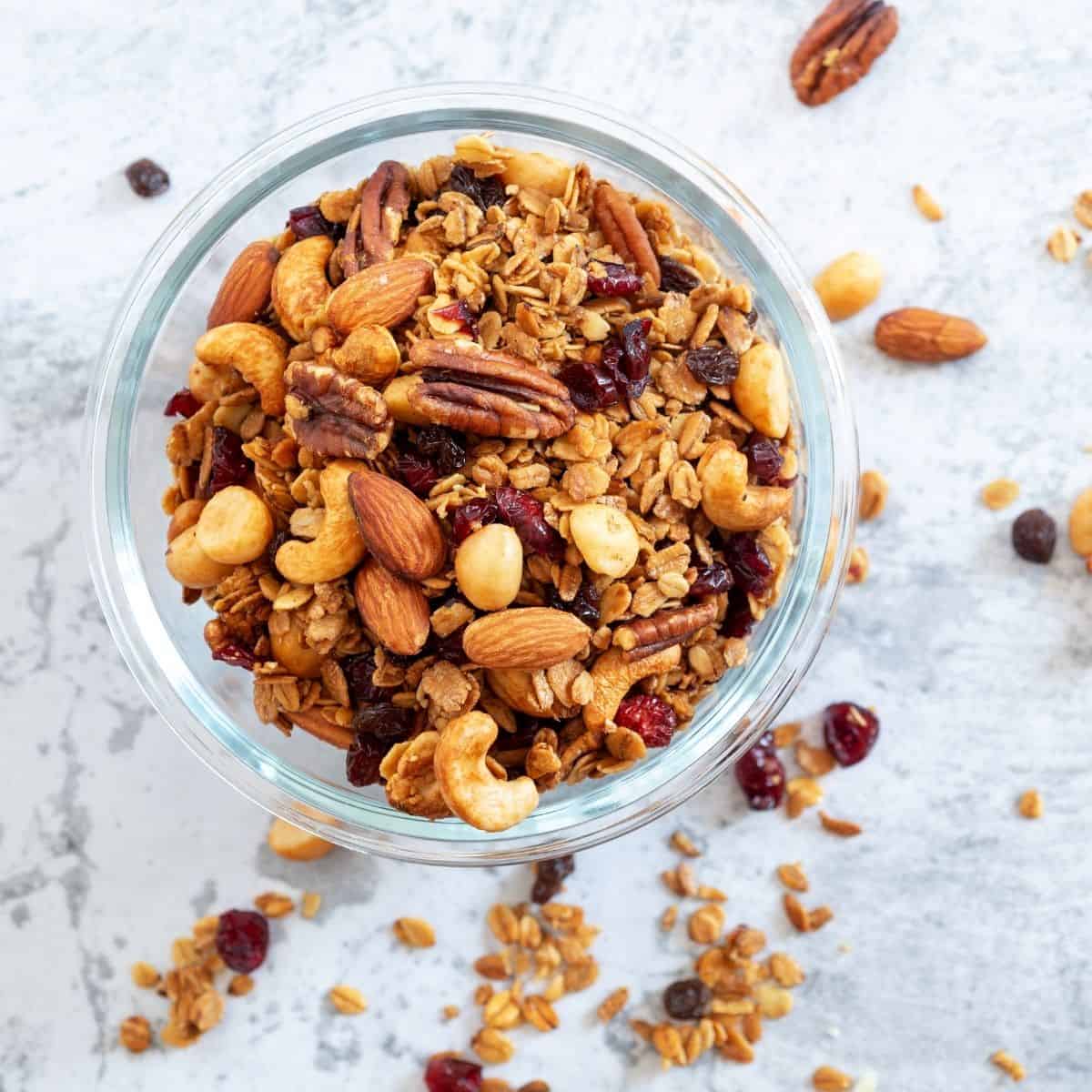homemade granola in a glass jar
