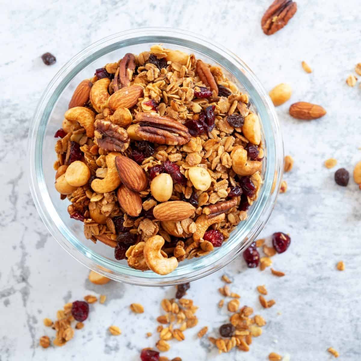 homemade granola in a glass jar