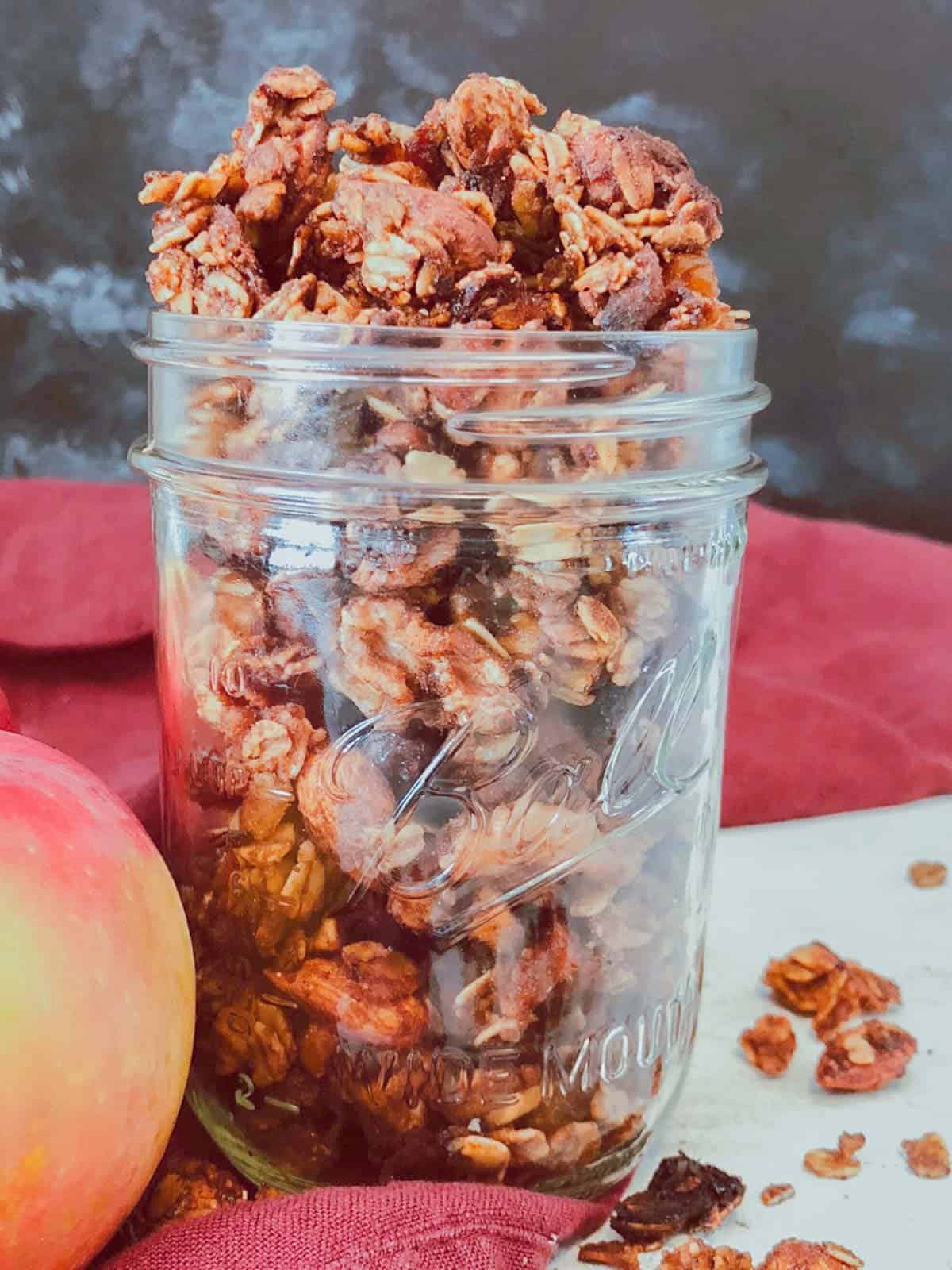 Jar of apple cinnamon granola