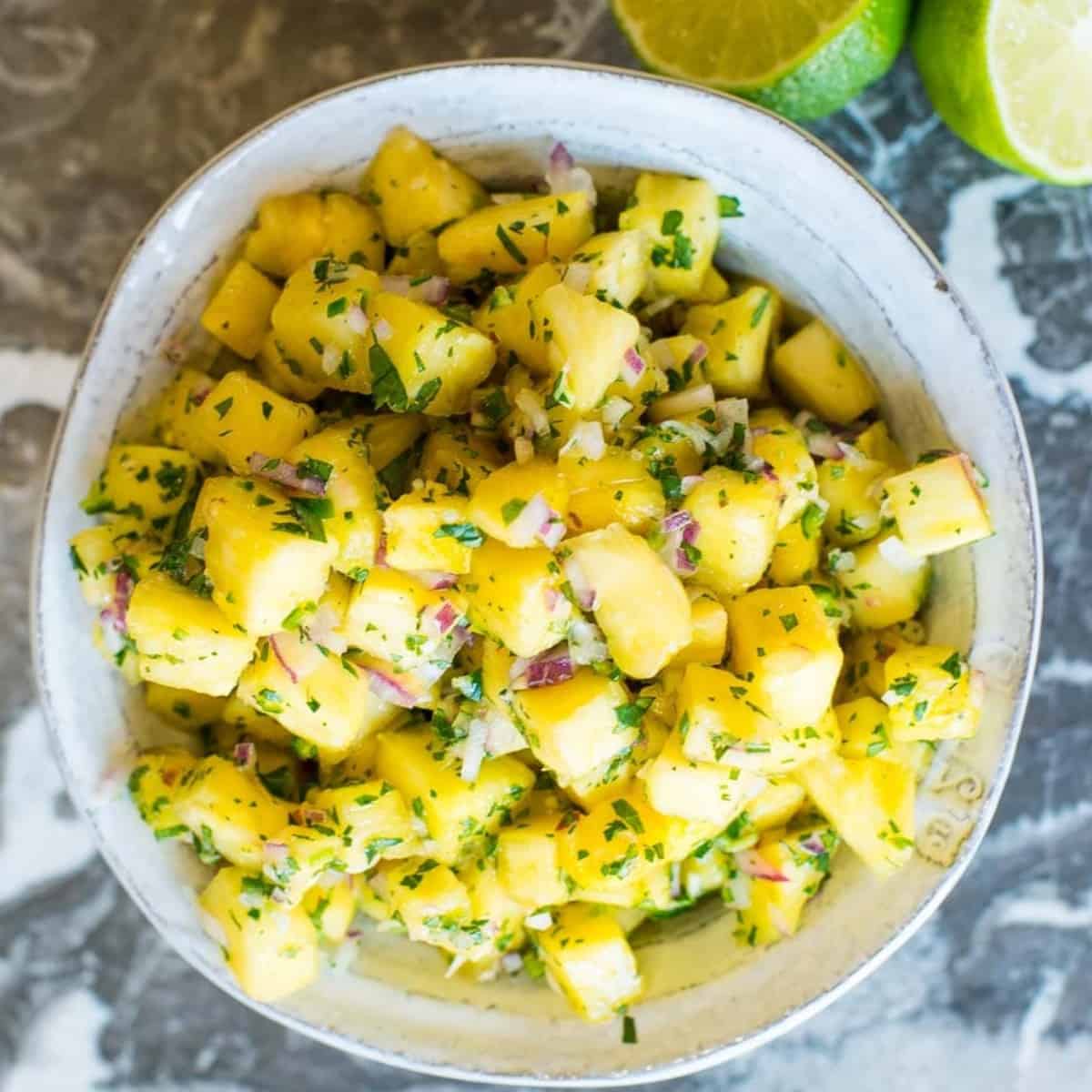 a bowl of fresh pineapple salsa