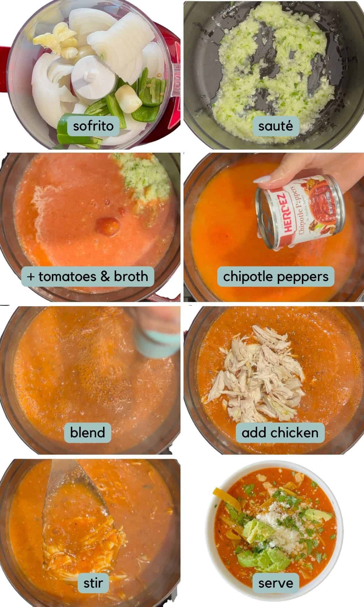 step by step instruction for making tortilla soup 