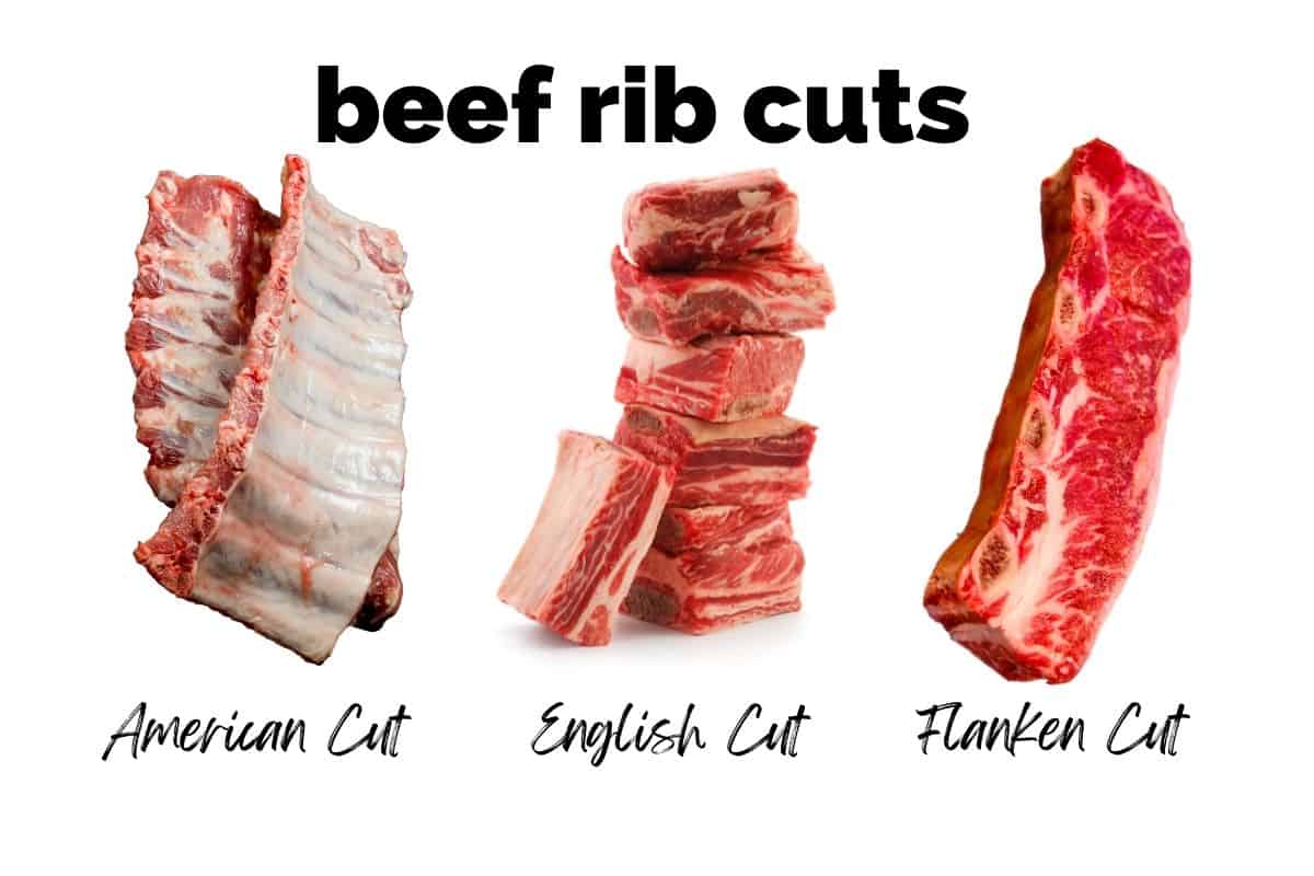 beef rib cuts including american cut beef ribs, english cut short ribs, flanken cut