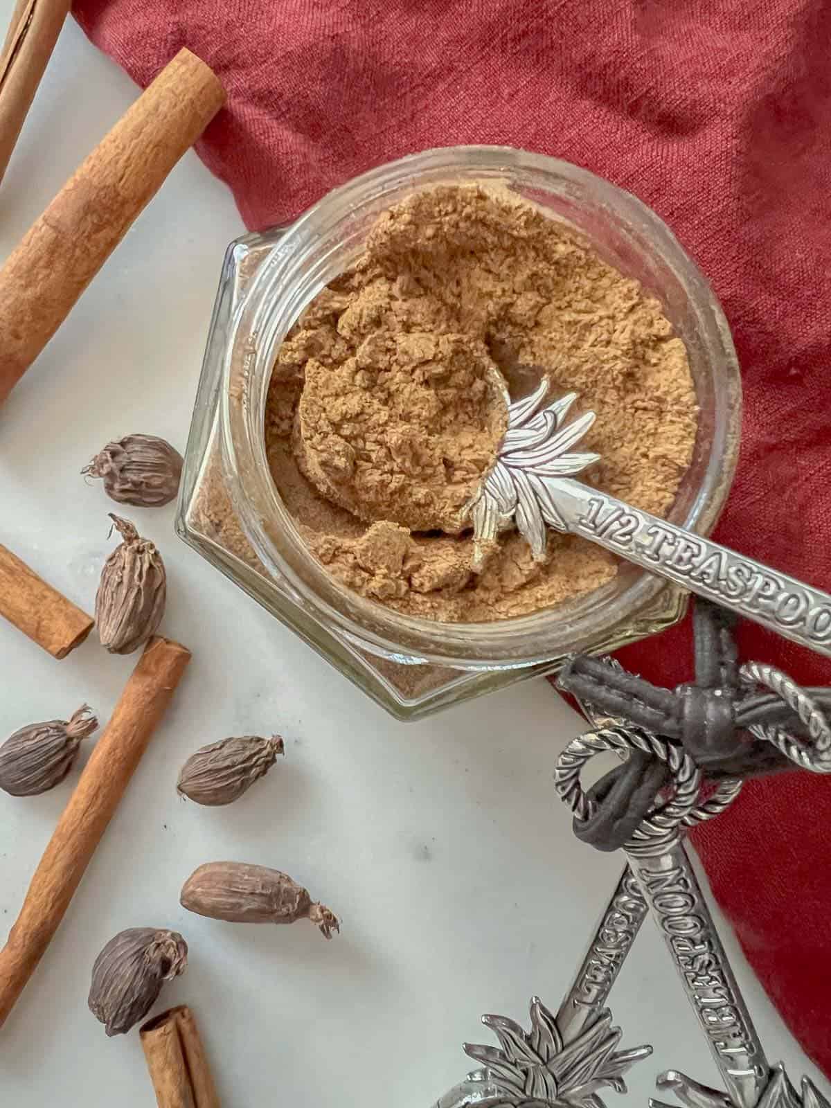 chai latte spices with a teaspoon