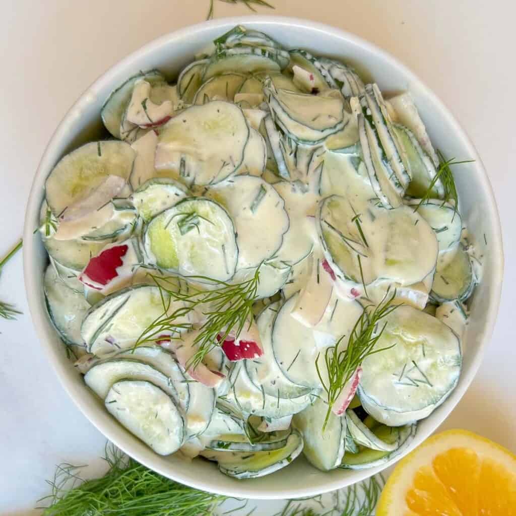 creamy cucumber salad with sour cream dressing