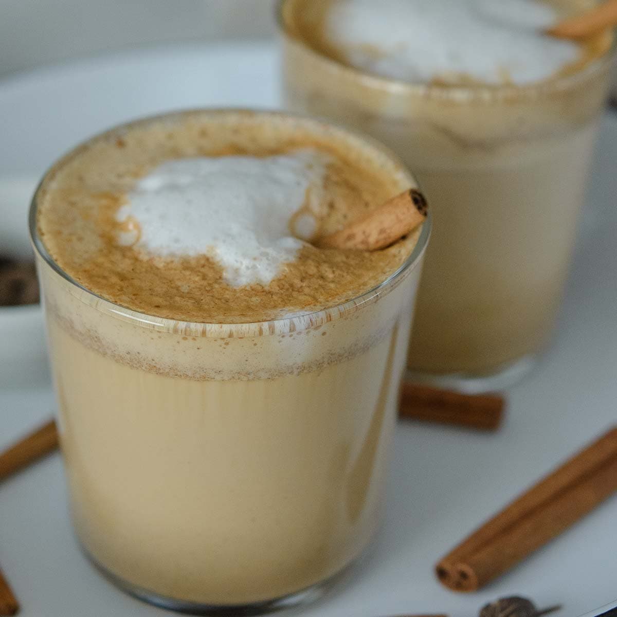 two homemade chai lattes