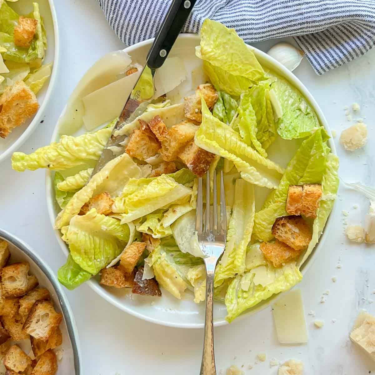 the BEST homemade Caesar salad with homemade croutons and dressing