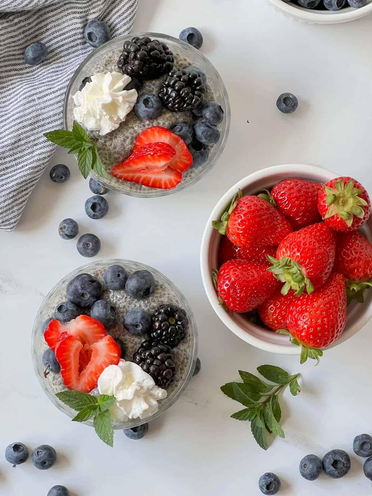 vanilla chia seed pudding topped with fresh berries