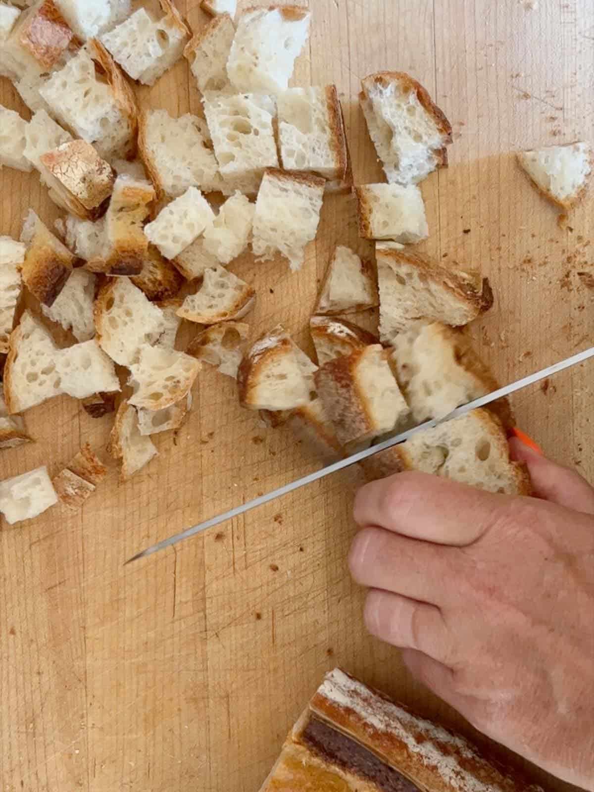 diced bread into one-inch cubes