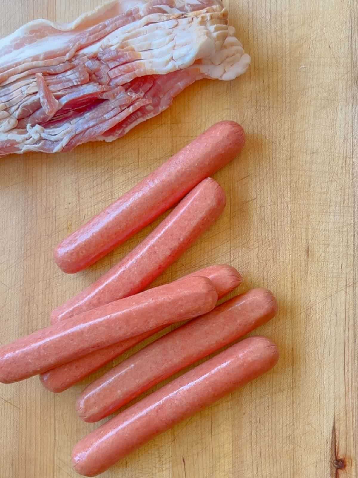 ingredients to make bacon wrapped hot dogs