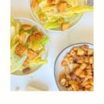 caesar salad served with crispy, cheesy croutons