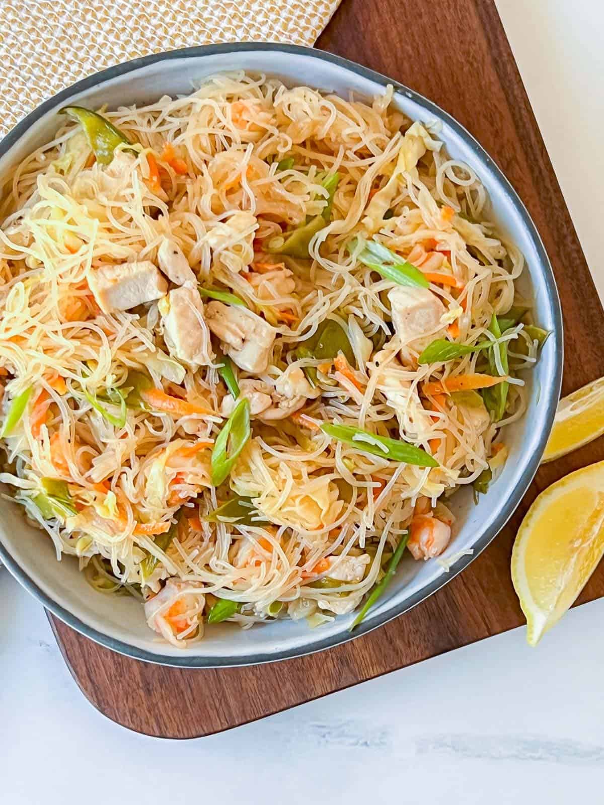 pancit bihon with chicken and shrimp