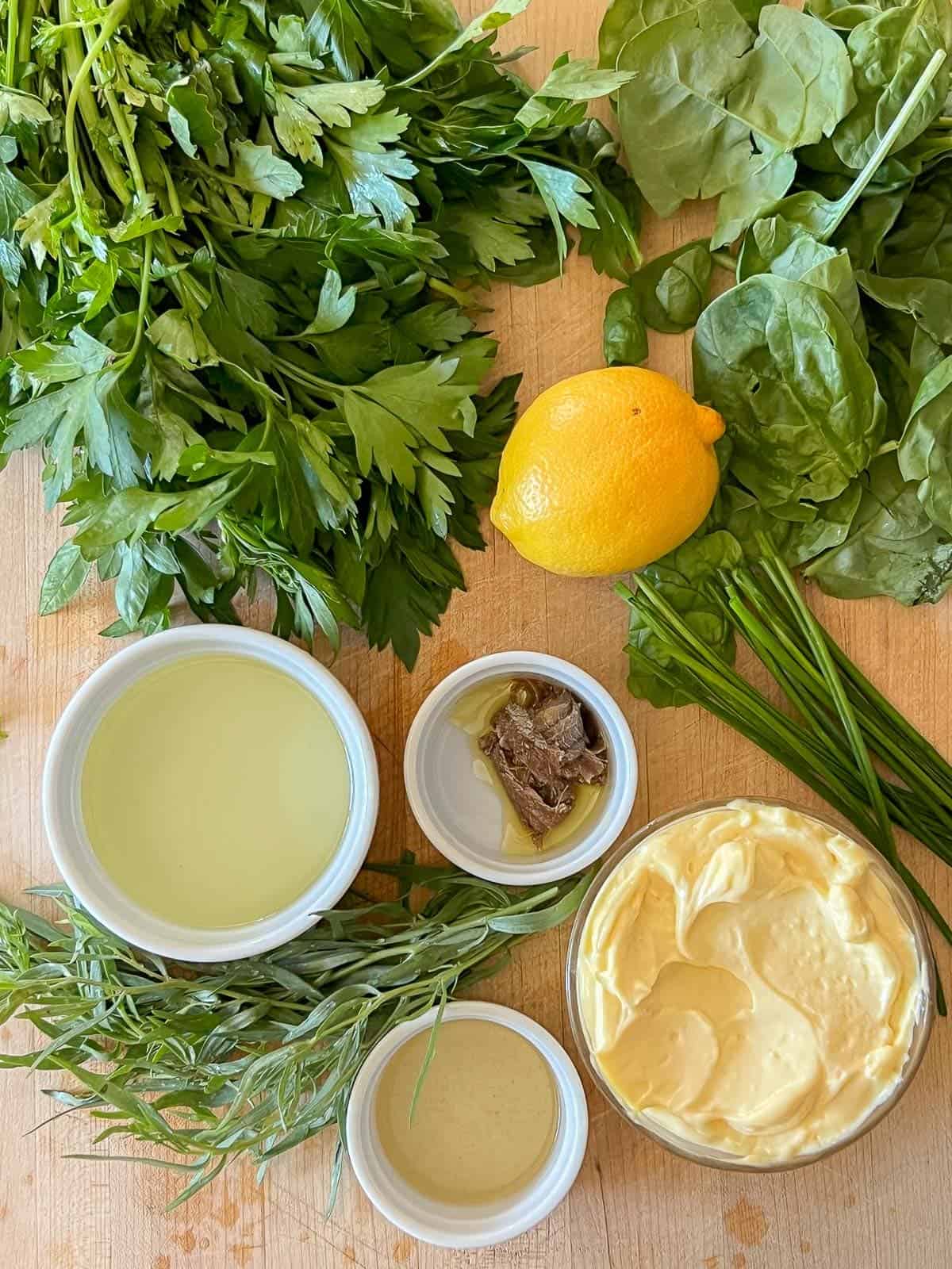 Ingredients for green goddess dressing