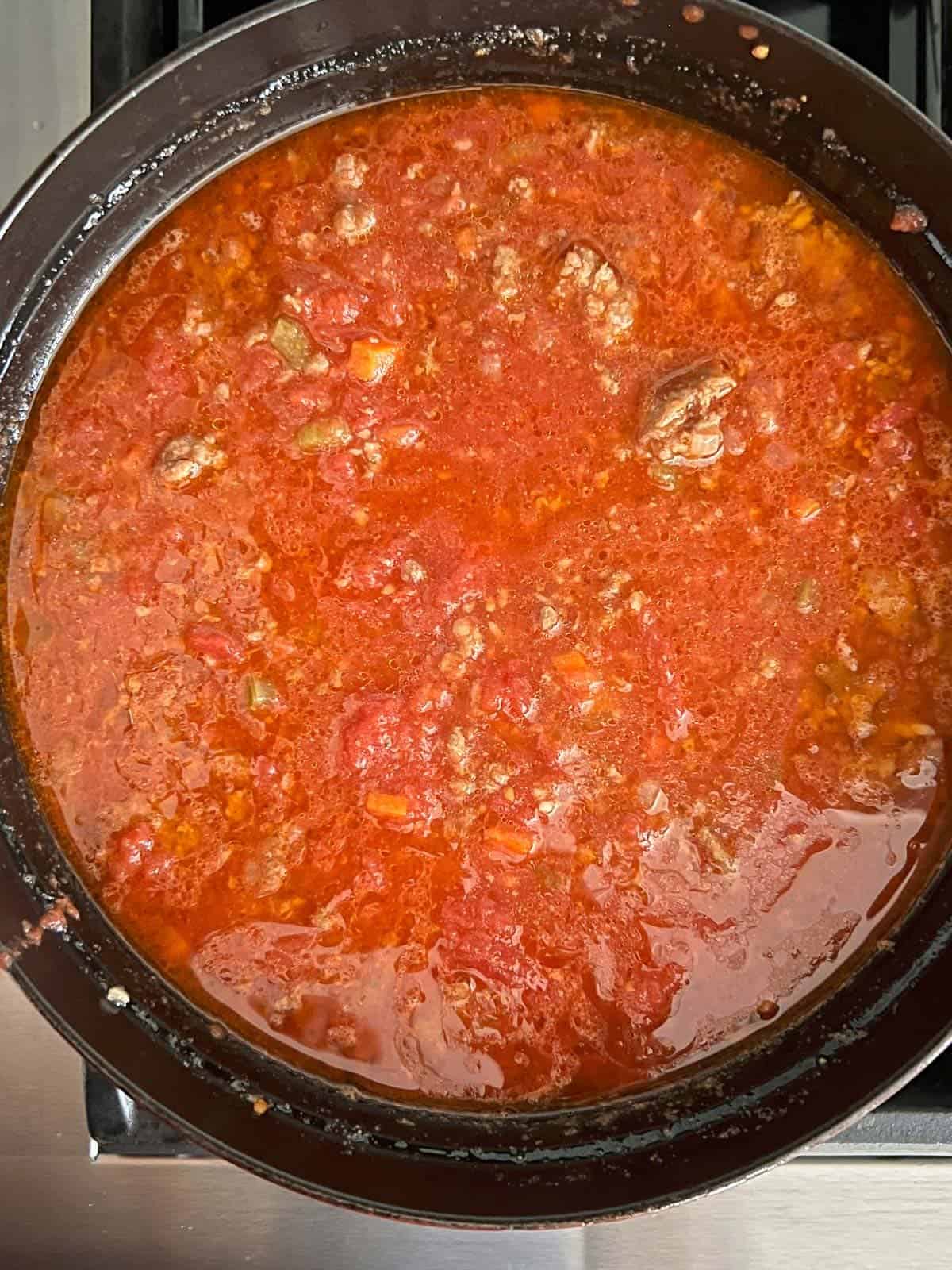 A pot of bolognese sauce