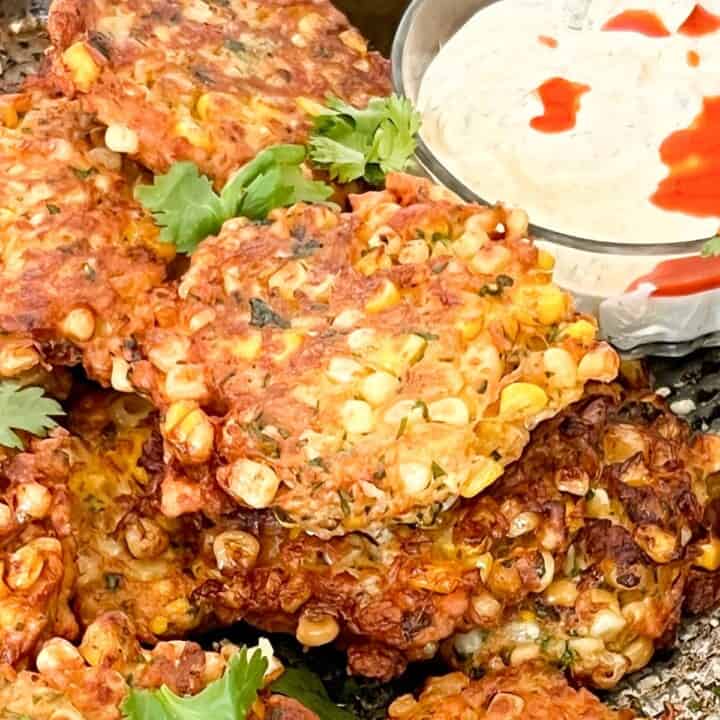 Street Corn Fritters With Spicy Sauce Foodology Geek