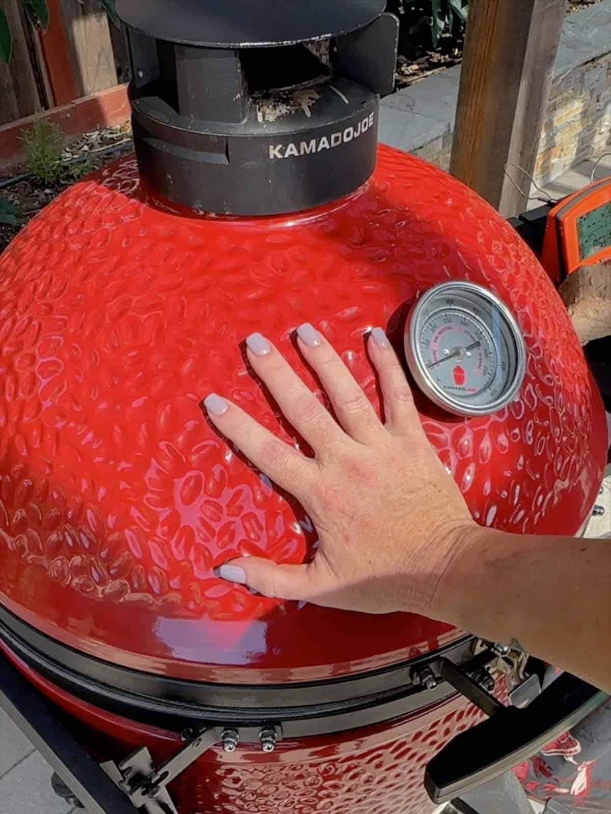 preheating the dome of the kamado grill