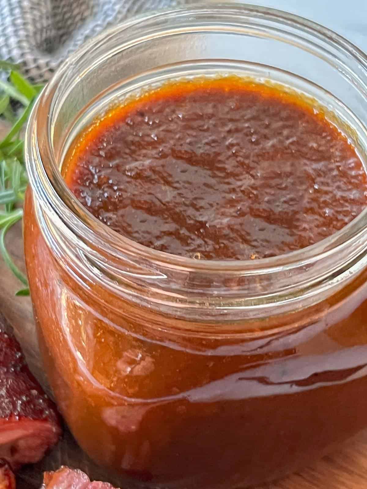 bbq sauce stored in a mason jar