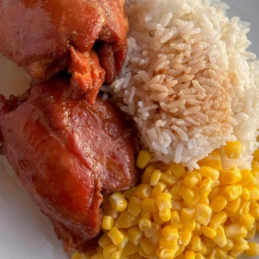 hawaiian style shoyu chicken recipe with buttered corn and rice