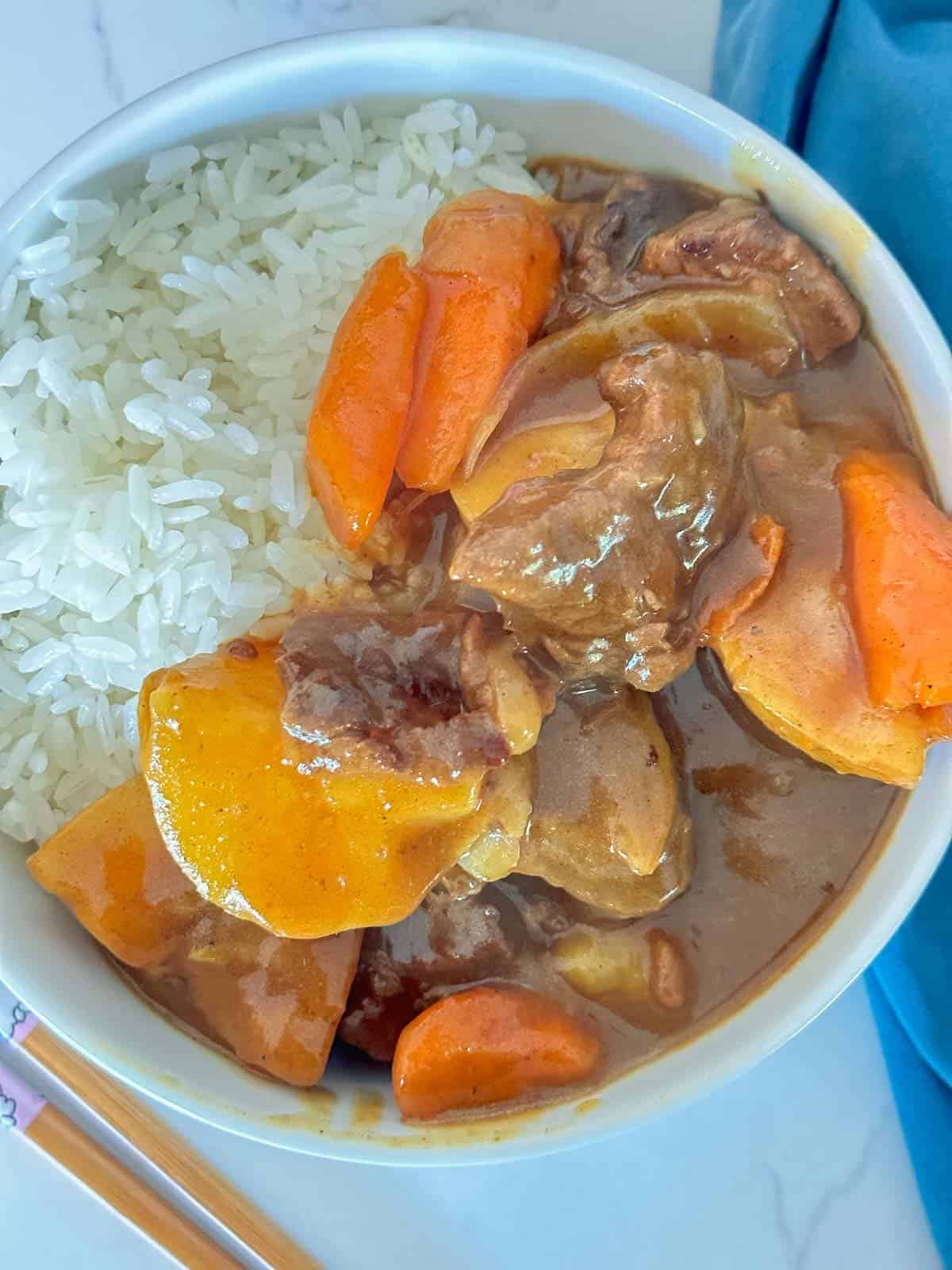 beef curry stew with steamed rice