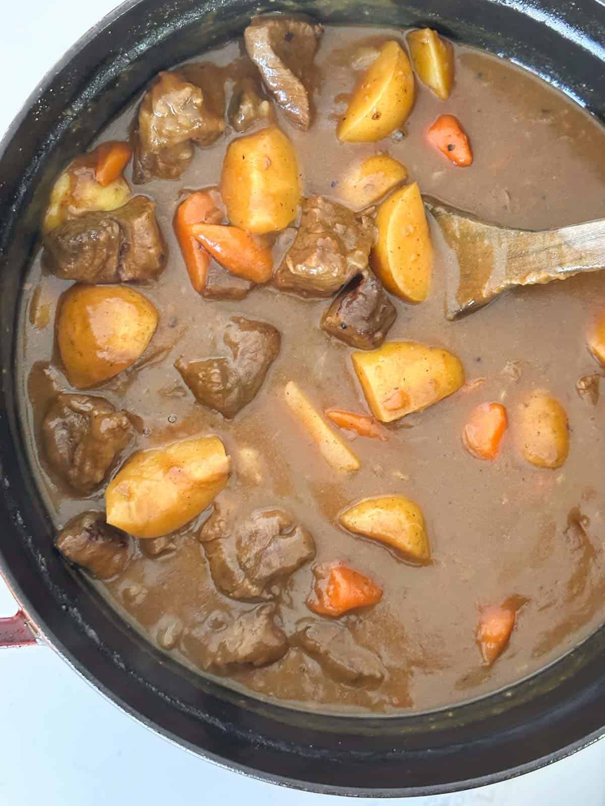 a pot of japanese beef curry stew