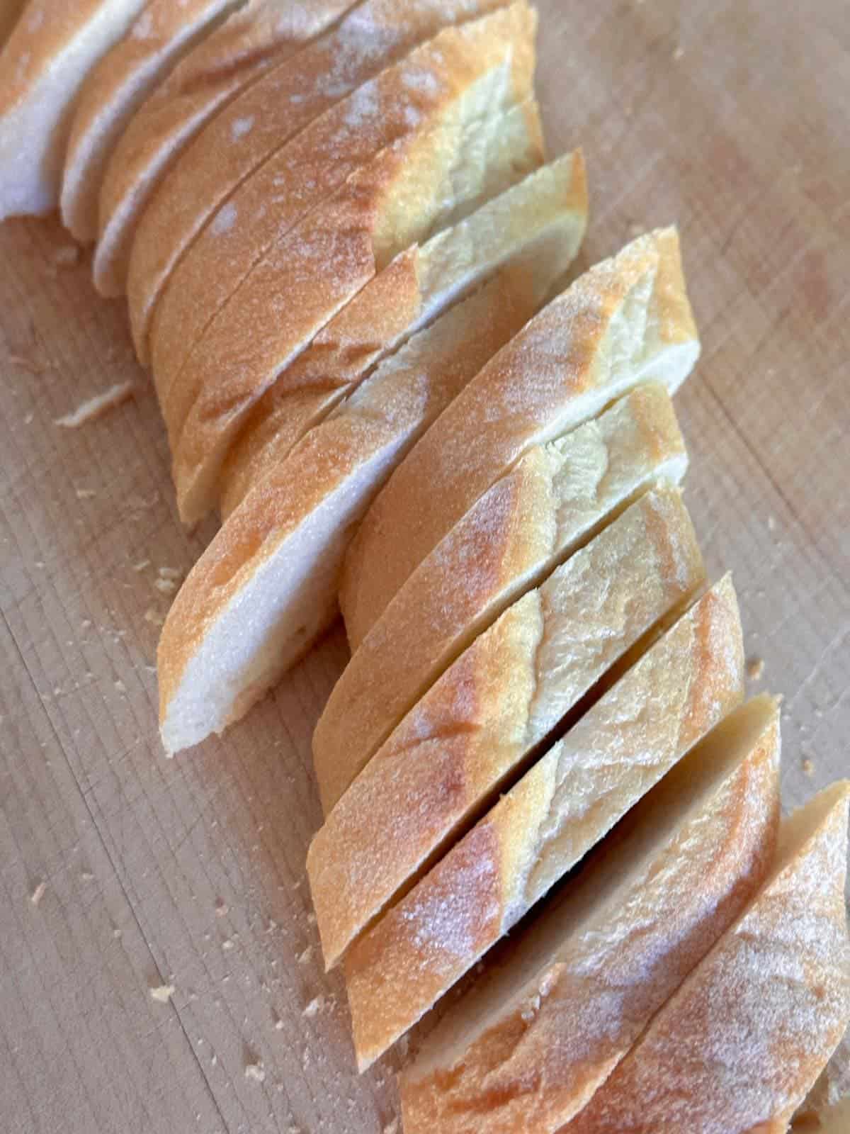 baguette sliced on the diagonal