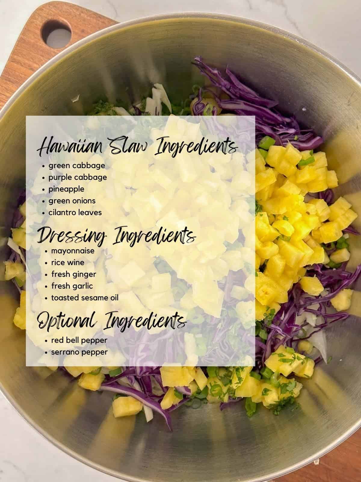 ingredients for making hawaiian coleslaw
