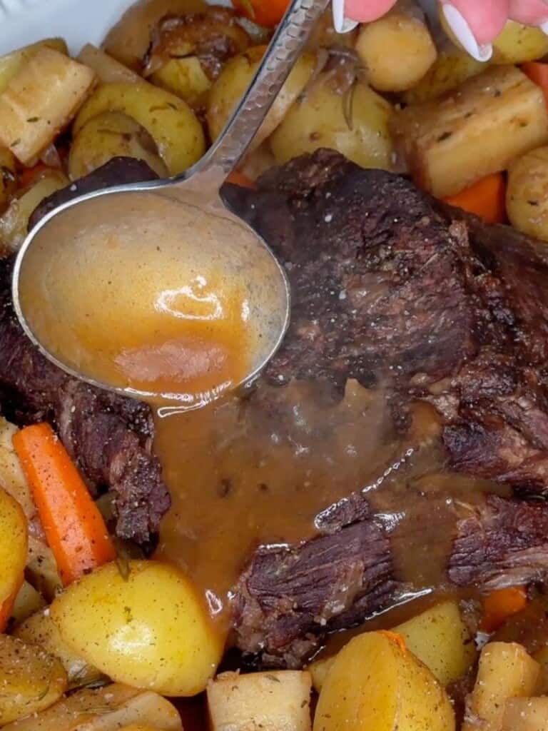 serve the pot roast with vegetables and beef gravy