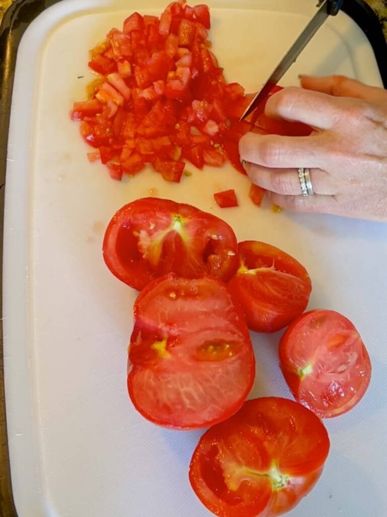 Dicing farm fresh tomatoes