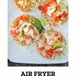 pinterest image with fish tacos on a white plate