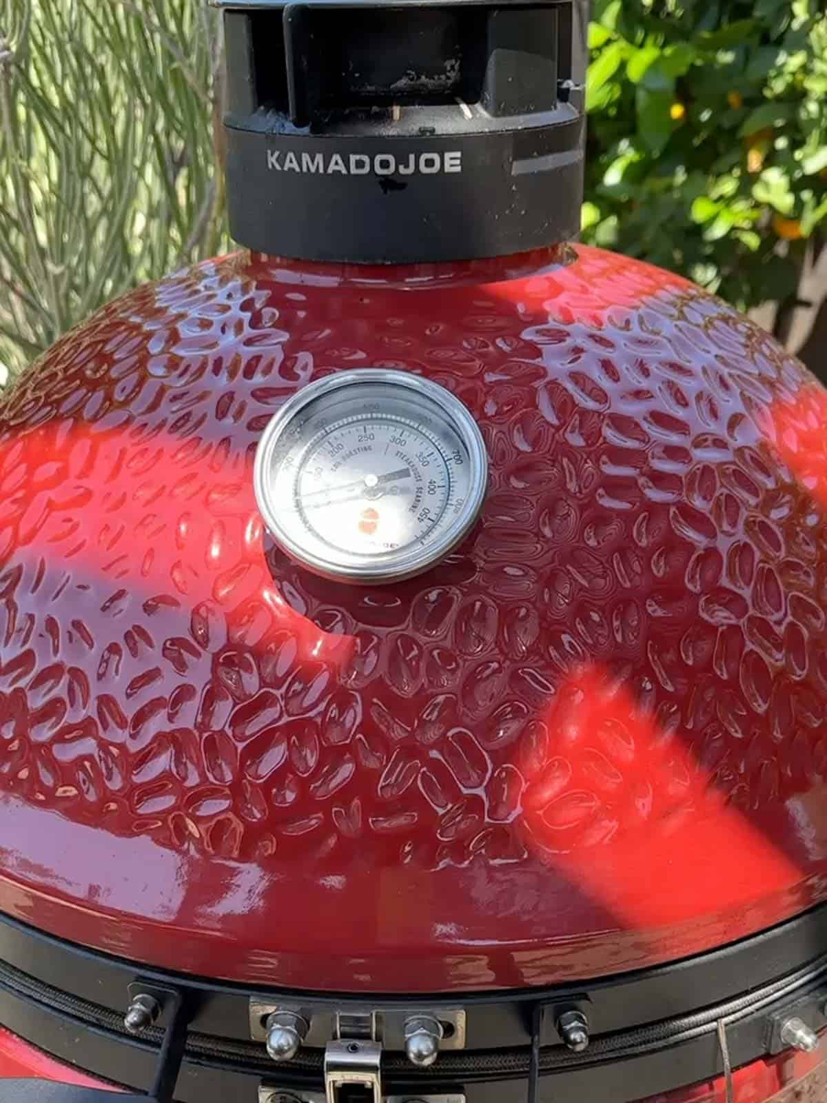 kamado grill getting ready to smoke a tri tip