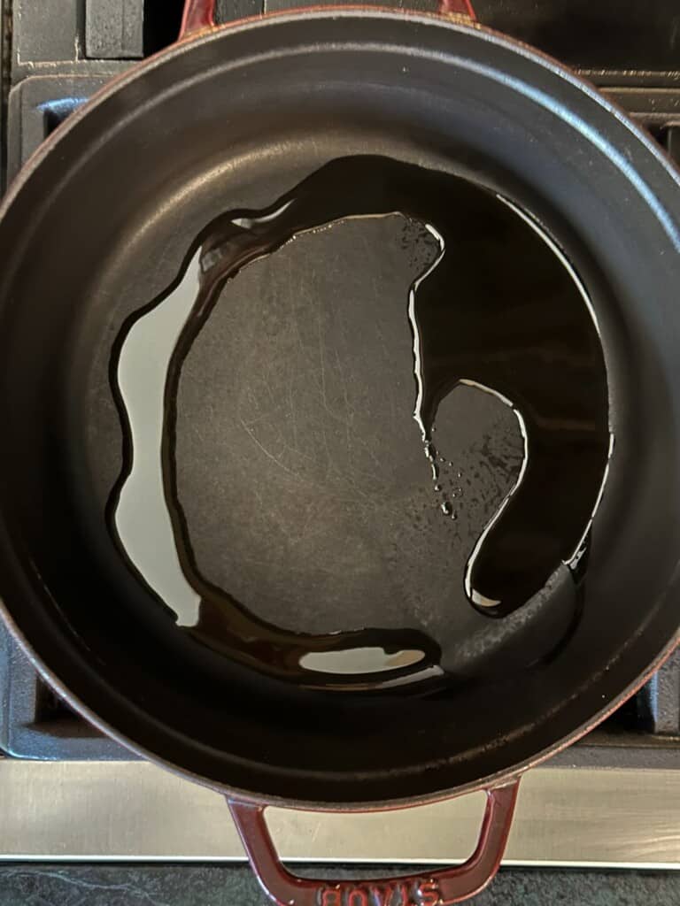 oil in a cast iron pan